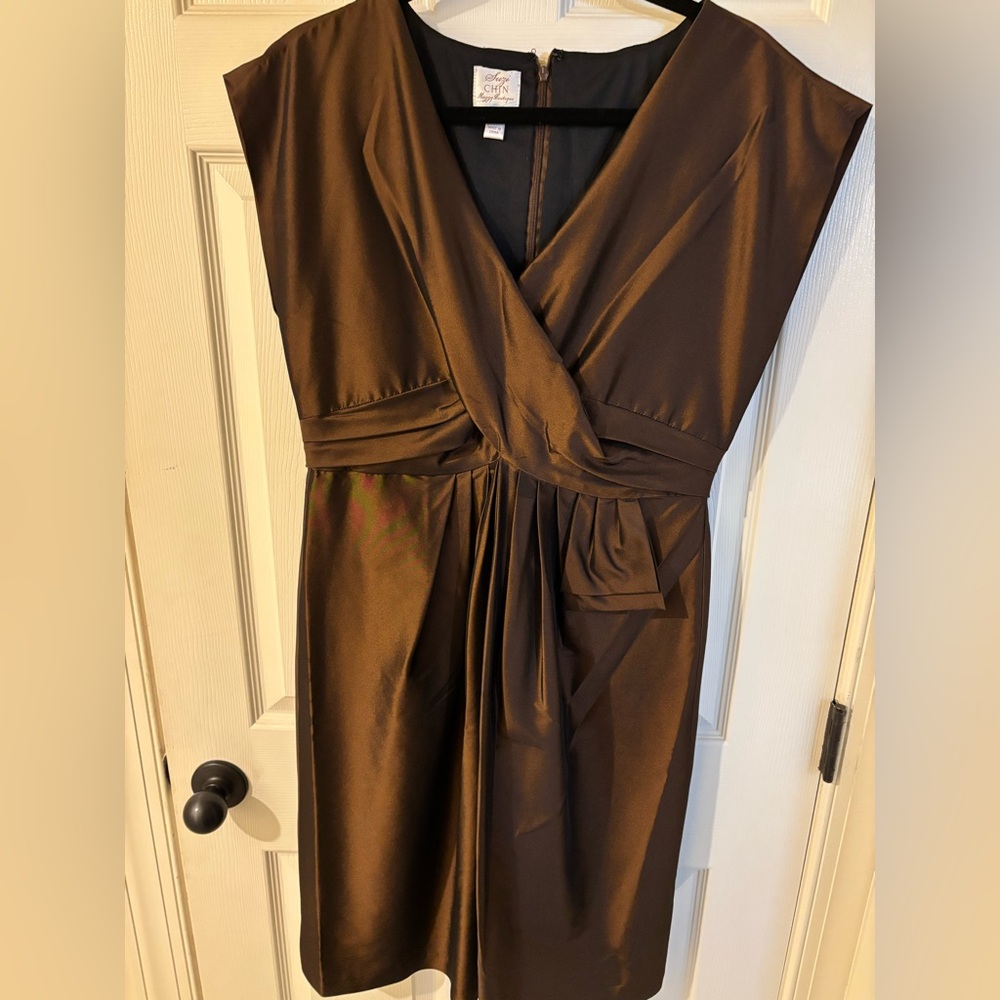 Suzi Chin for Maggy Boutique Chocolate Brown Midi Dress Size 12